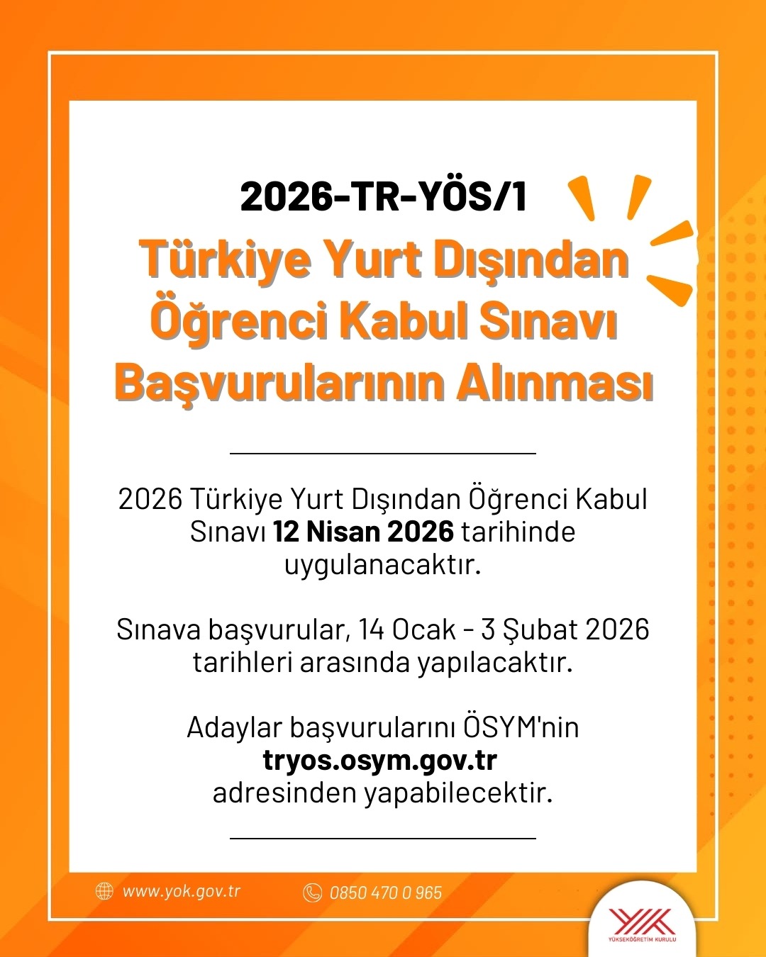 TR-YÖS 2026 Announcement